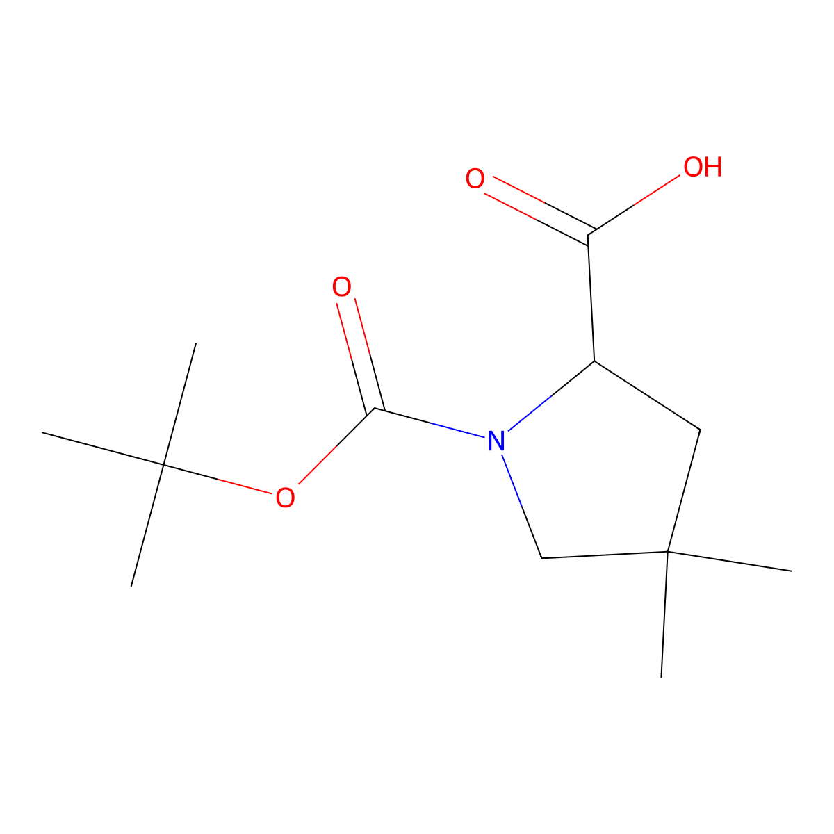 (2S)-1-((tert-butoxy)carbonyl)-4,4-dimethylpyrrolidine-2-carboxylic acid molecular structure, CAS 1001353-87-2