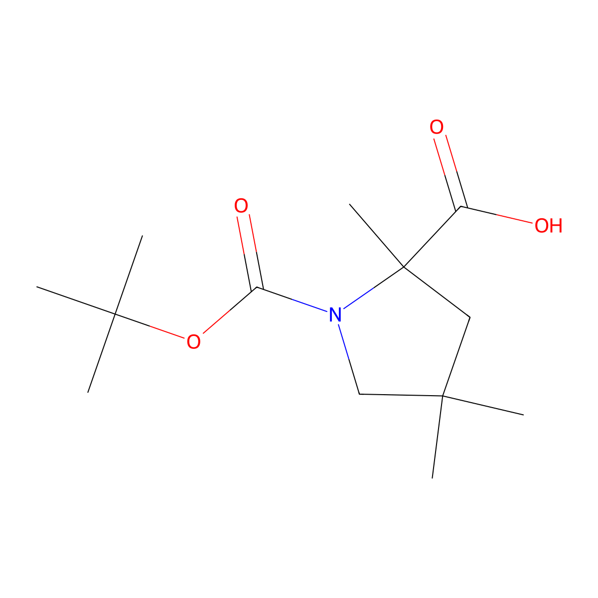 1-(tert-Butoxycarbonyl)-2,4,4-trimethylpyrrolidine-2-carboxylic acid molecular structure, CAS 1001354-55-7