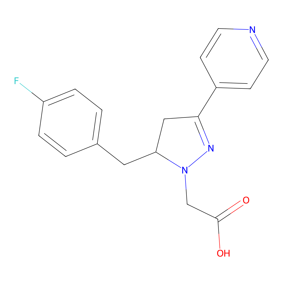 2-(5-(4-fluorobenzyl)-3-(pyridin-4-yl)-4,5-dihydro-1H-pyrazol-1-yl)acetic acid molecular structure, CAS 1001383-88-5