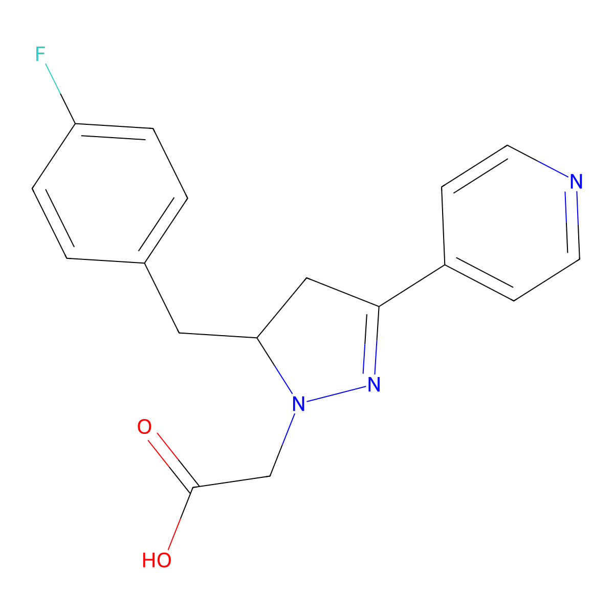 2-(5-(4-fluorobenzyl)-3-(pyridin-4-yl)-4,5-dihydro-1H-pyrazol-1-yl)acetic acid molecular structure, CAS 1001383-88-5