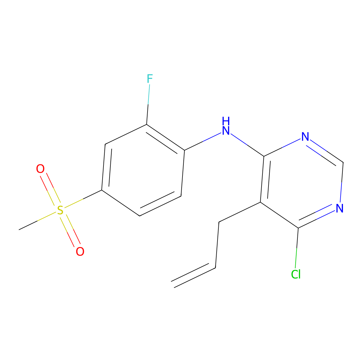 5-Allyl-6-chloro-N-(2-fluoro-4-(methylsulfonyl)phenyl)pyrimidin-4-amine molecular structure, CAS 1001397-14-3