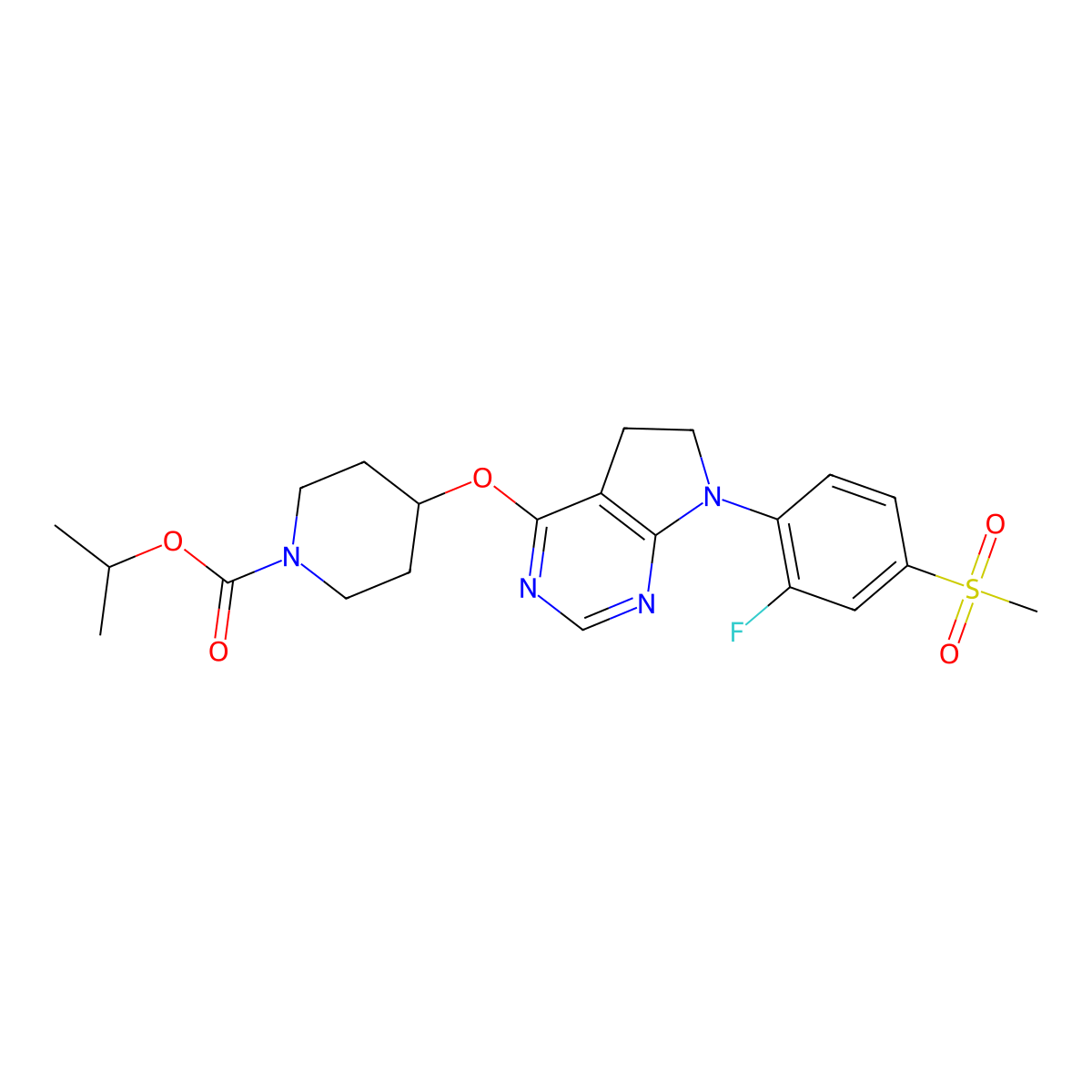 1-Methylethyl 4-((7-(2-Fluoro-4-(methylsulfonyl)phenyl)-6,7-dihydro-5H-pyrrolo(2,3-d)pyrimidin-4-yl)oxy)-1-piperidinecarboxylate molecular structure, CAS 1001397-20-1