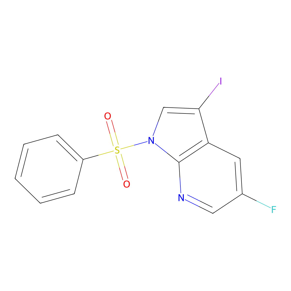 1-Benzenesulfonyl-5-fluoro-3-iodo-1H-pyrrolo[2,3-b]pyridine molecular structure, CAS 1001413-99-5
