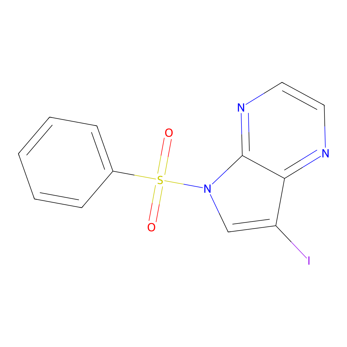 5-(benzenesulfonyl)-7-iodo-5H-pyrrolo[2,3-b]pyrazine molecular structure, CAS 1001414-03-4