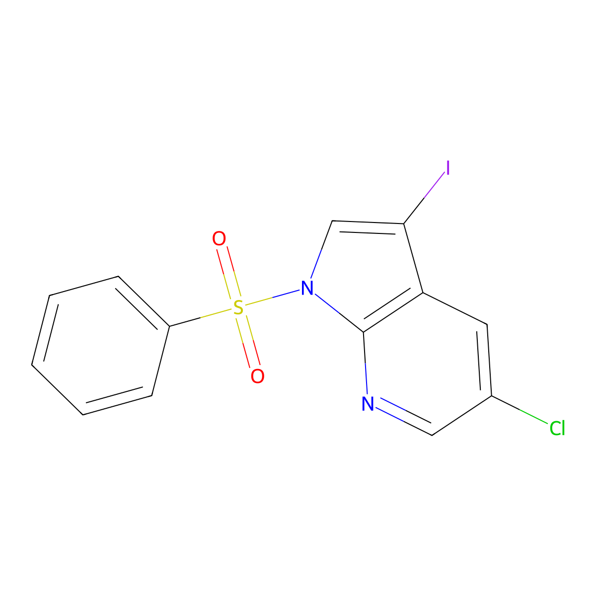 1-Benzenesulfonyl-5-chloro-3-iodo-1H-pyrrolo[2,3-b]pyridine molecular structure, CAS 1001414-09-0