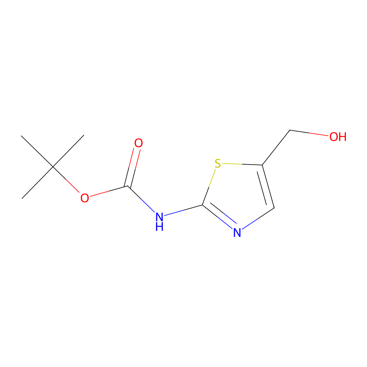 Tert-butyl 5-(hydroxymethyl)thiazol-2-ylcarbamate molecular structure, CAS 1001419-37-9