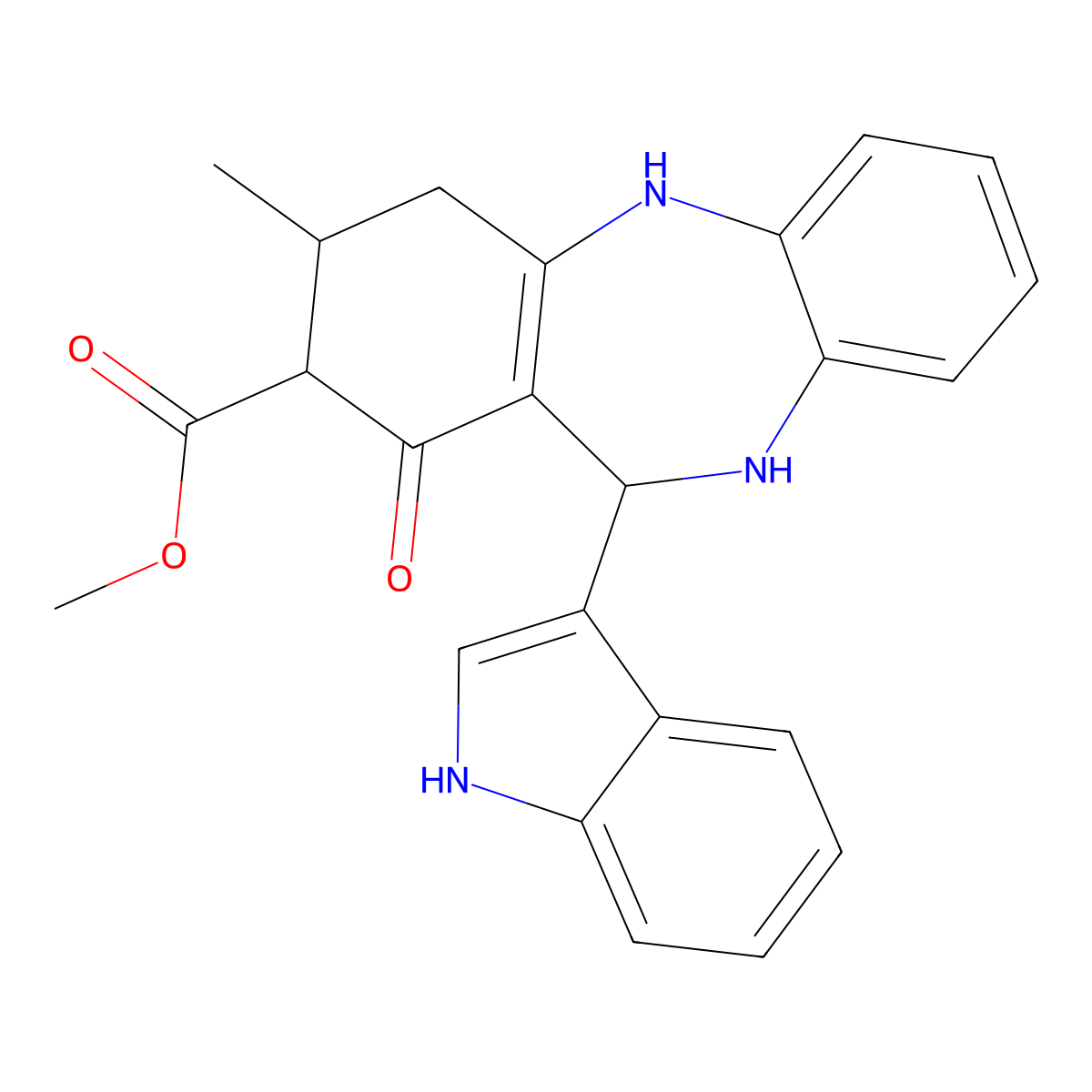 methyl 11-(1H-indol-3-yl)-3-methyl-1-oxo-2,3,4,5,10,11-hexahydro-1H-dibenzo[b,e][1,4]diazepine-2-carboxylate molecular structure, CAS 1001463-92-8