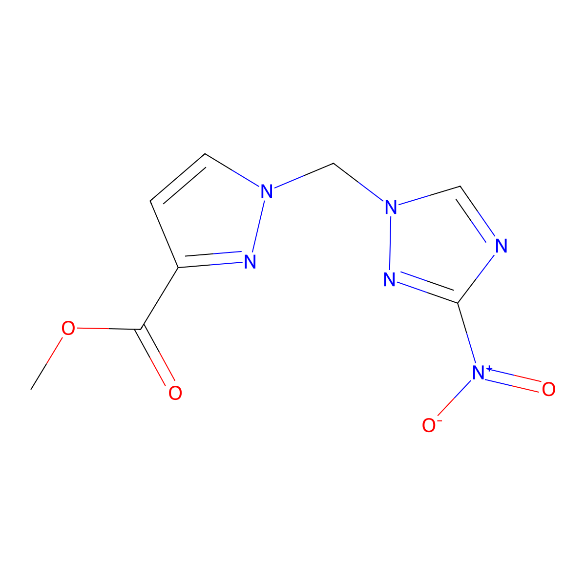 methyl 1-[(3-nitro-1H-1,2,4-triazol-1-yl)methyl]-1H-pyrazole-3-carboxylate molecular structure, CAS 1001499-88-2