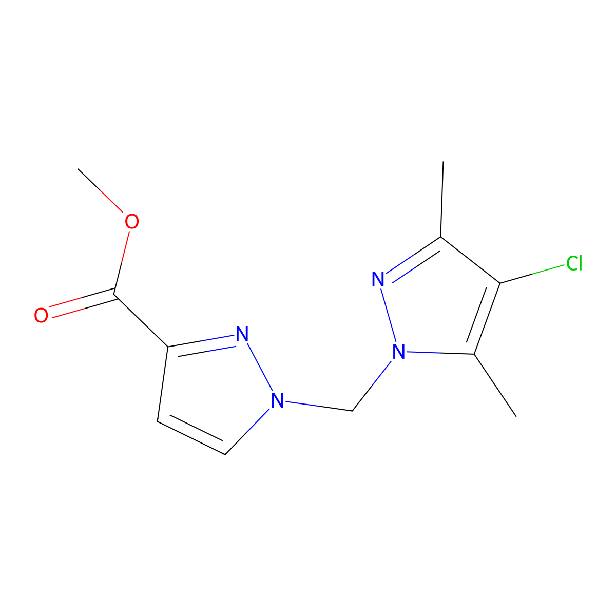 Methyl 1-((4-chloro-3,5-dimethyl-1H-pyrazol-1-yl)methyl)-1H-pyrazole-3-carboxylate molecular structure, CAS 1001499-90-6