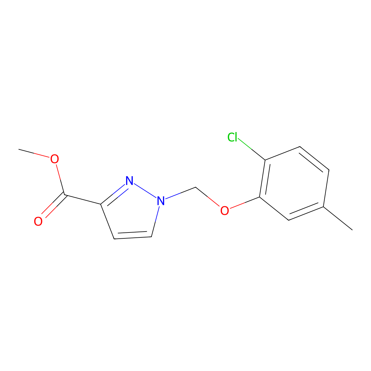 methyl 1-[(2-chloro-5-methylphenoxy)methyl]-1H-pyrazole-3-carboxylate molecular structure, CAS 1001499-96-2