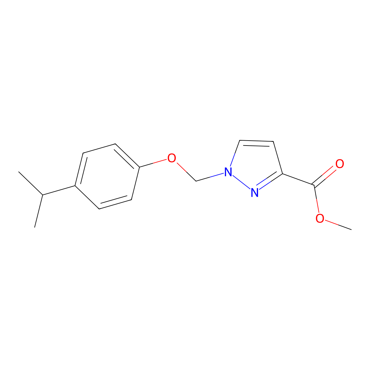 Methyl 1-((4-isopropylphenoxy)methyl)-1H-pyrazole-3-carboxylate molecular structure, CAS 1001499-98-4