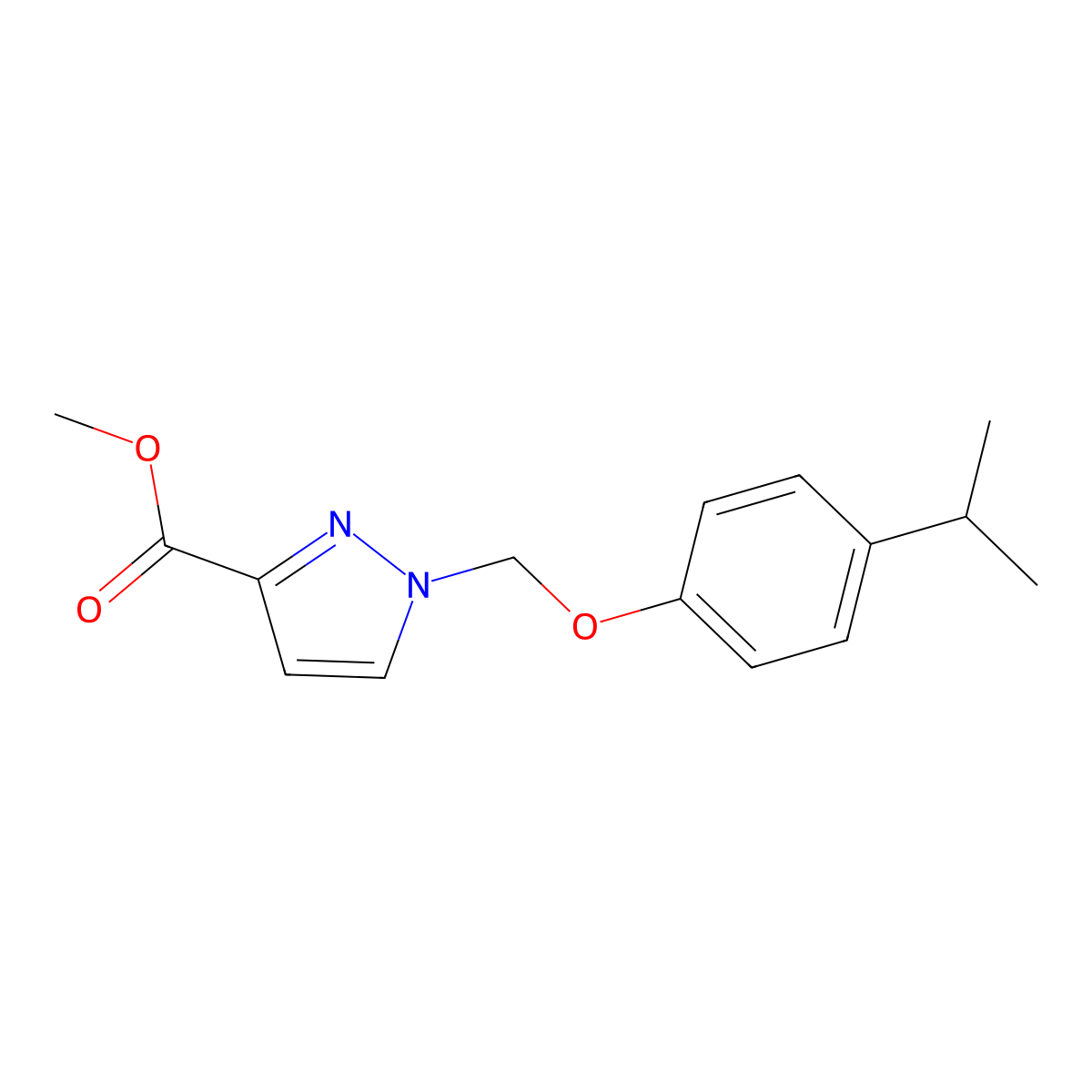Methyl 1-((4-isopropylphenoxy)methyl)-1H-pyrazole-3-carboxylate molecular structure, CAS 1001499-98-4