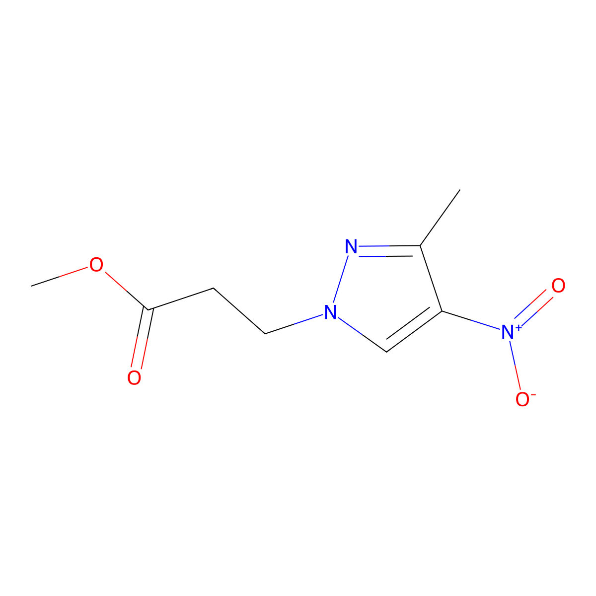 methyl 3-(3-methyl-4-nitro-1H-pyrazol-1-yl)propanoate molecular structure, CAS 1001499-99-5