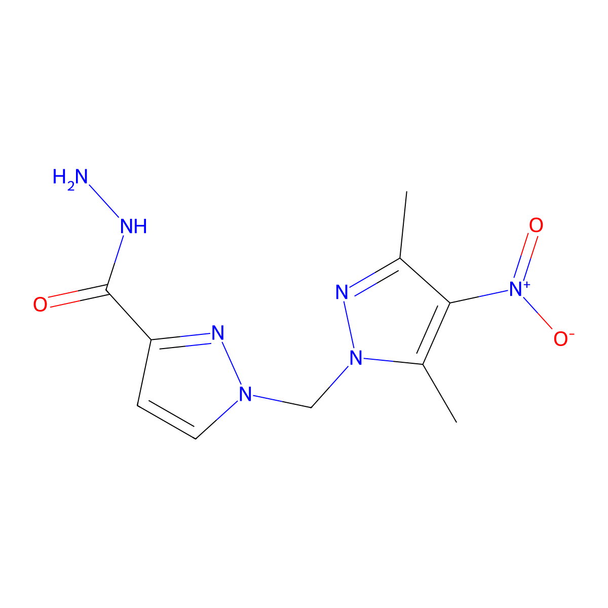 1-((3,5-Dimethyl-4-nitro-1H-pyrazol-1-yl)methyl)-1H-pyrazole-3-carbohydrazide molecular structure, CAS 1001500-01-1