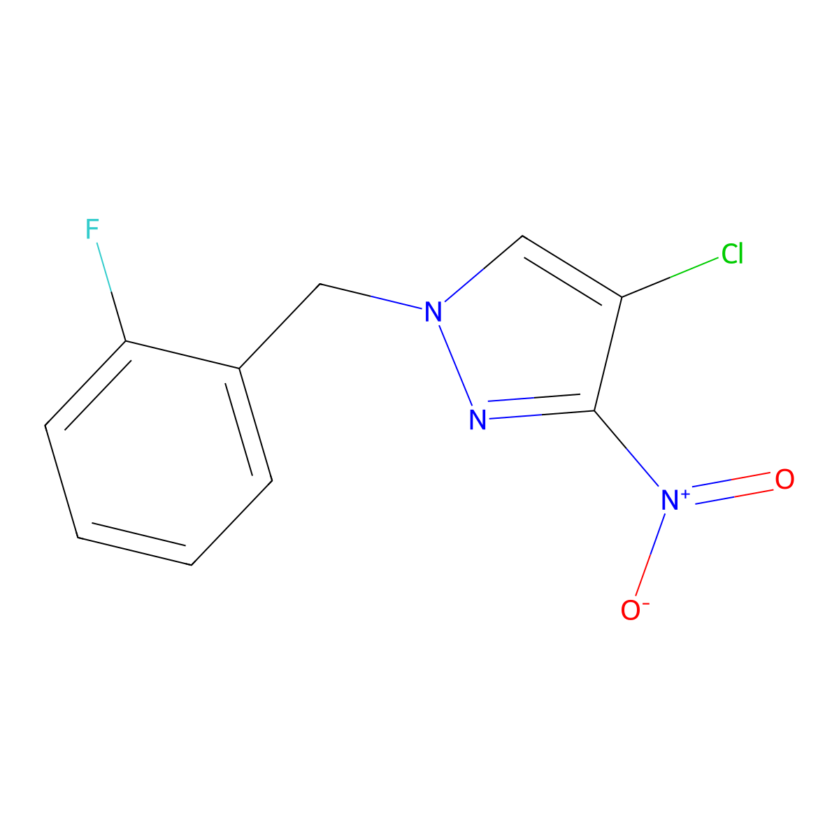 4-chloro-1-(2-fluorobenzyl)-3-nitro-1H-pyrazole molecular structure, CAS 1001500-06-6