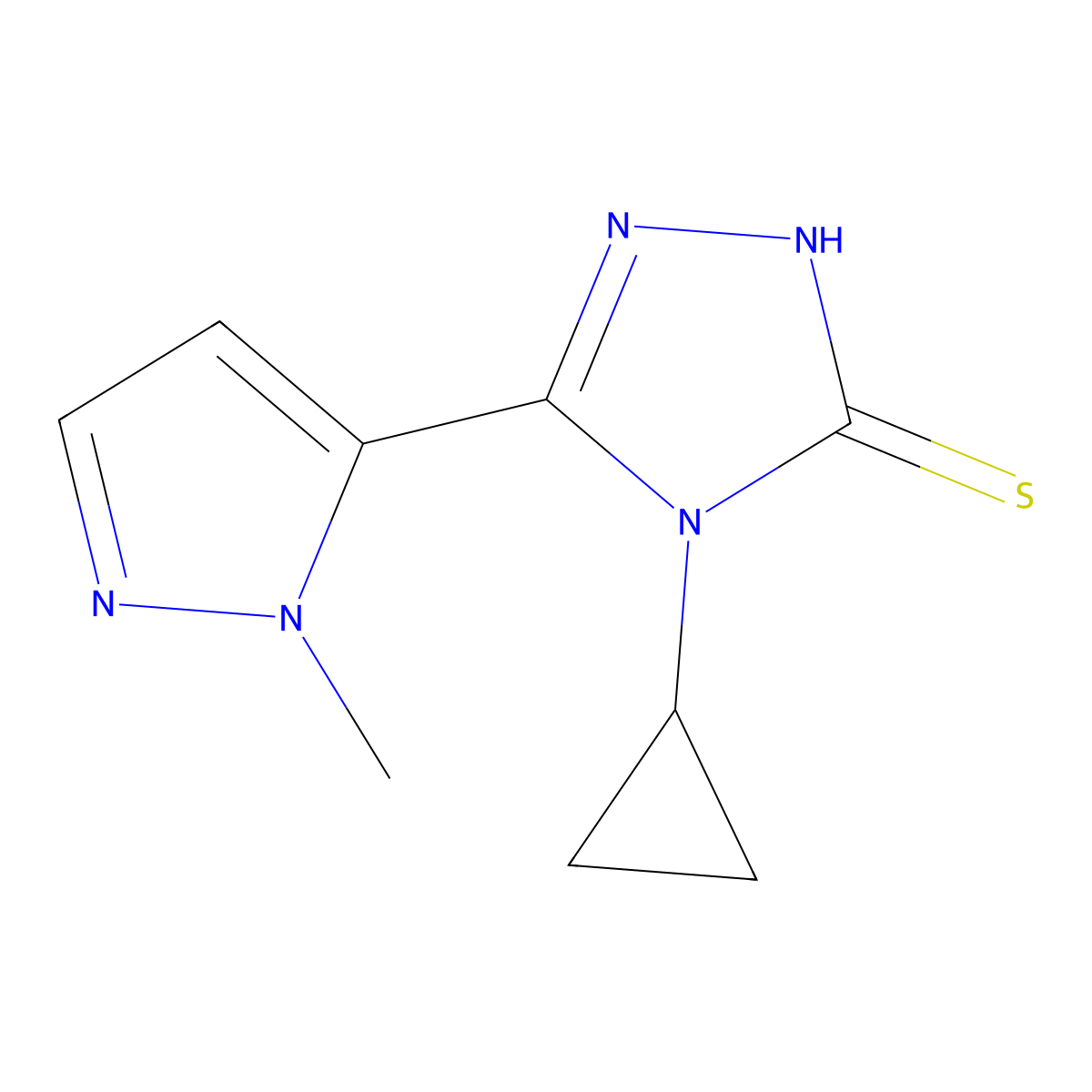 4-cyclopropyl-5-(1-methyl-1H-pyrazol-5-yl)-4H-1,2,4-triazole-3-thiol molecular structure, CAS 1001500-08-8