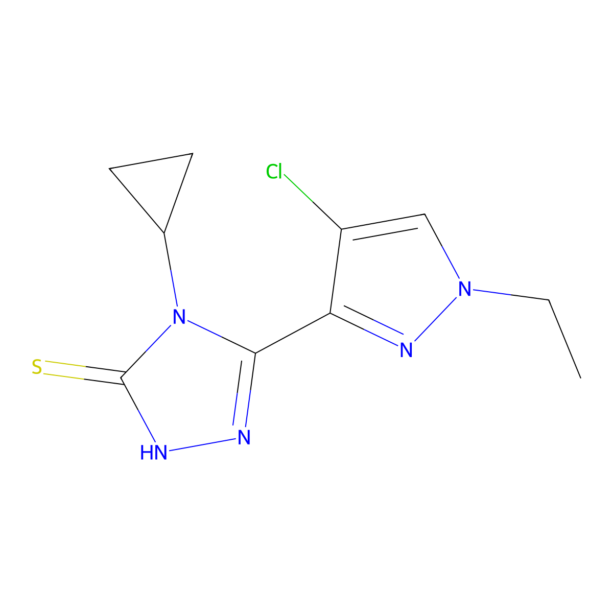 5-(4-chloro-1-ethyl-1H-pyrazol-3-yl)-4-cyclopropyl-4H-1,2,4-triazole-3-thiol molecular structure, CAS 1001500-10-2