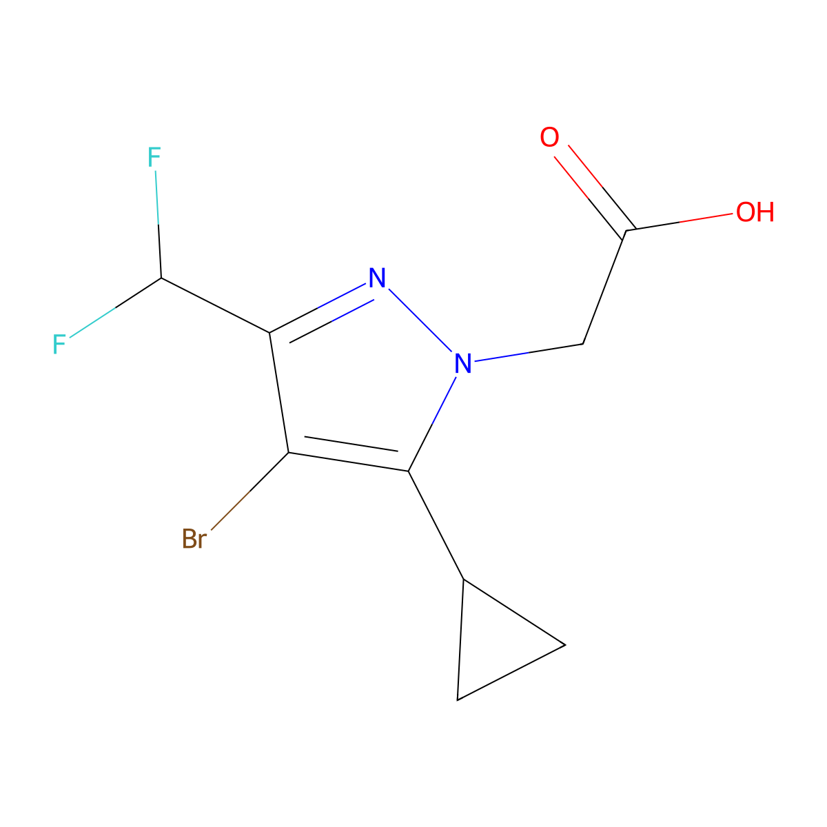 2-(4-bromo-5-cyclopropyl-3-(difluoromethyl)-1H-pyrazol-1-yl)acetic acid molecular structure, CAS 1001500-11-3