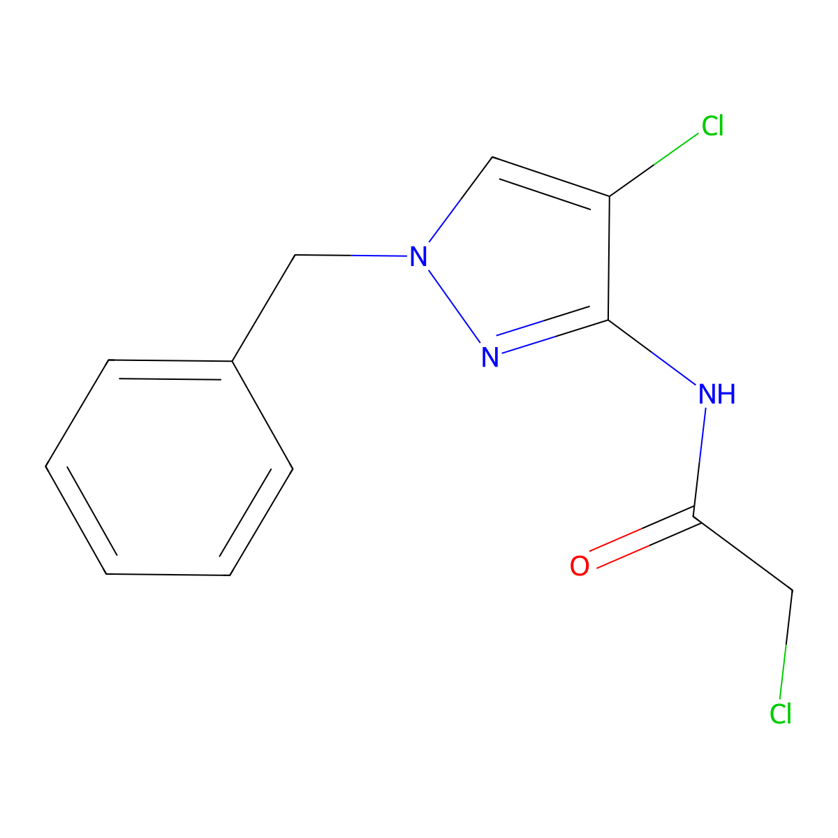N-(1-benzyl-4-chloro-1H-pyrazol-3-yl)-2-chloroacetamide molecular structure, CAS 1001500-12-4