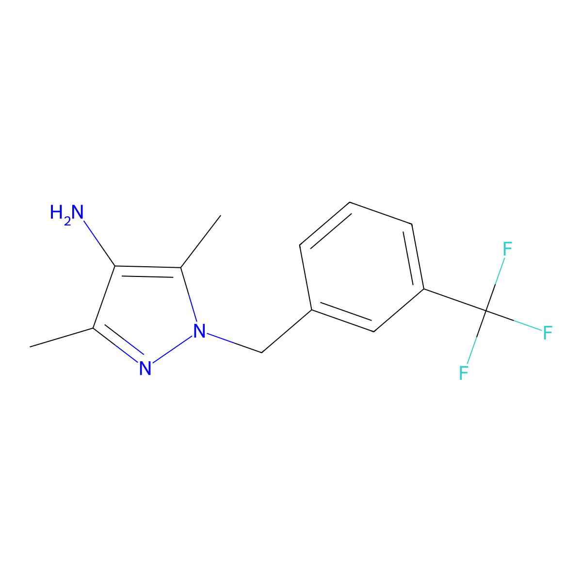 3,5-dimethyl-1-[3-(trifluoromethyl)benzyl]-1H-pyrazol-4-amine molecular structure, CAS 1001500-17-9