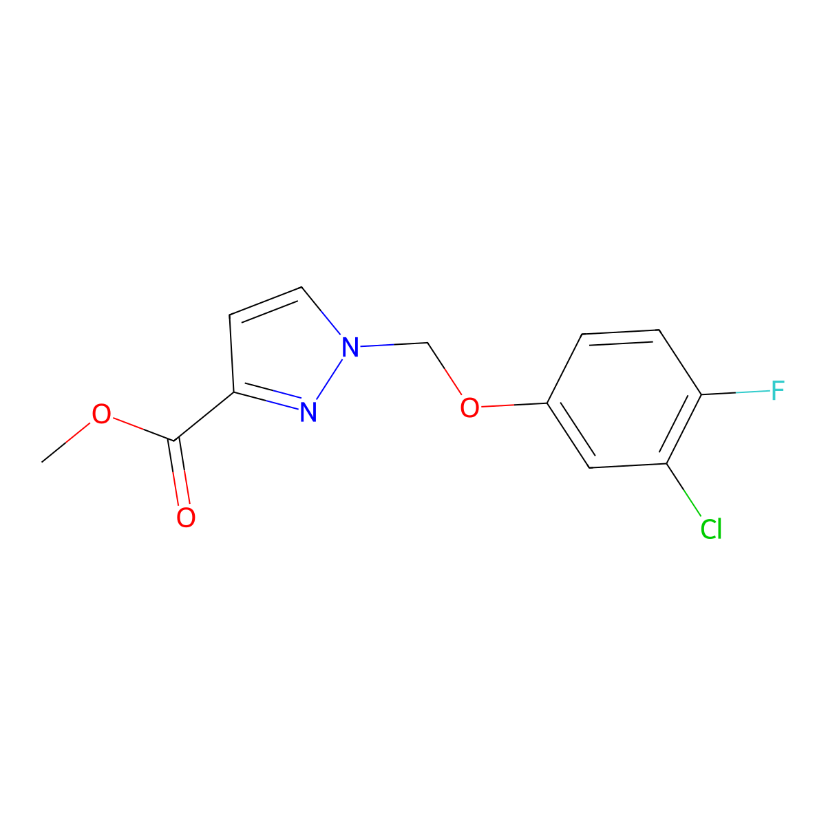 Methyl 1-((3-chloro-4-fluorophenoxy)methyl)-1H-pyrazole-3-carboxylate molecular structure, CAS 1001500-21-5