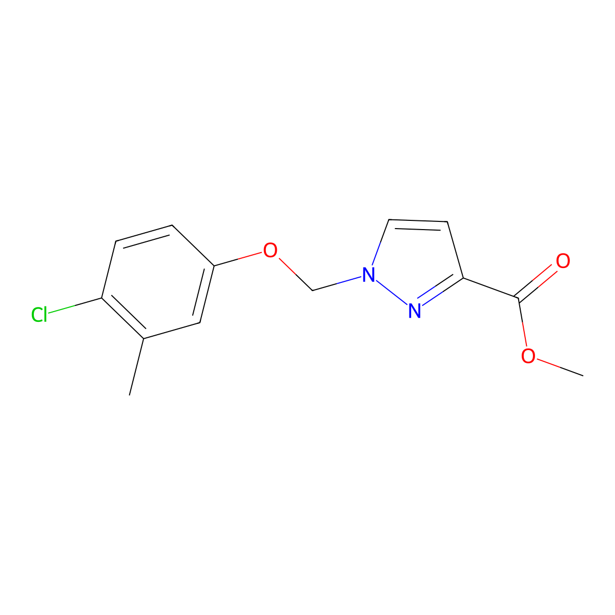 methyl 1-[(4-chloro-3-methylphenoxy)methyl]-1H-pyrazole-3-carboxylate molecular structure, CAS 1001500-24-8