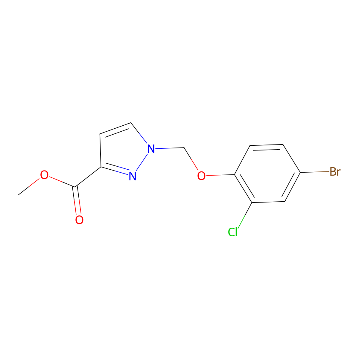 methyl 1-[(4-bromo-2-chlorophenoxy)methyl]-1H-pyrazole-3-carboxylate molecular structure, CAS 1001500-25-9