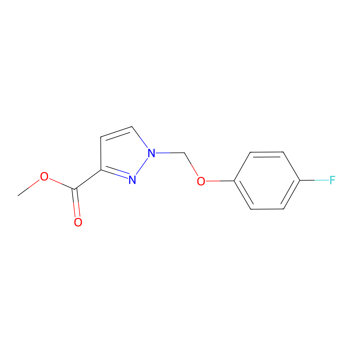 methyl 1-[(4-fluorophenoxy)methyl]-1H-pyrazole-3-carboxylate molecular structure, CAS 1001500-26-0