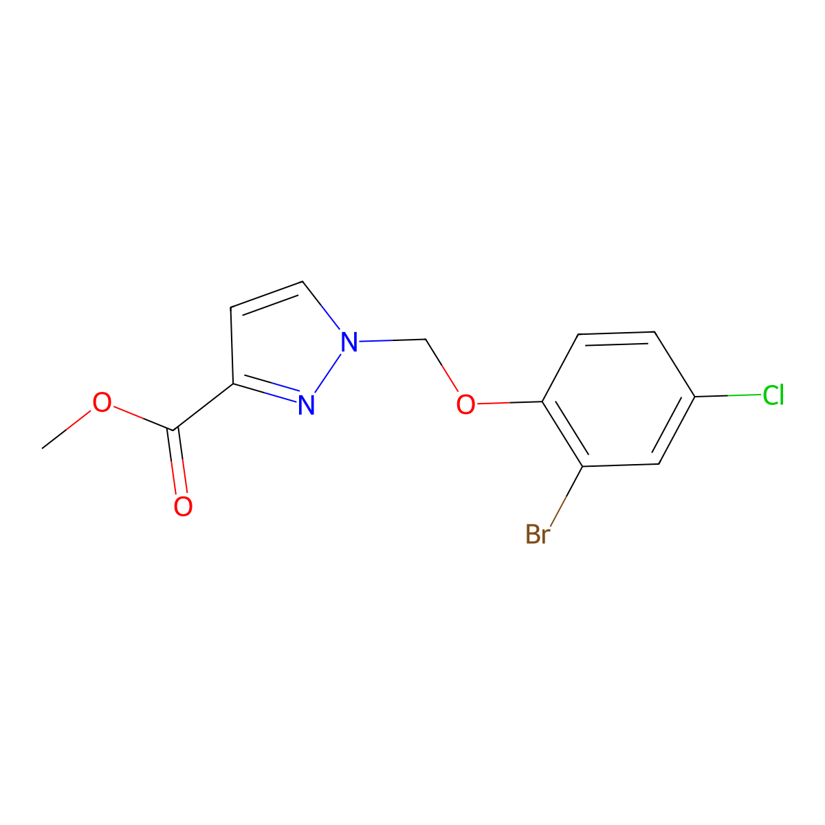 methyl 1-[(2-bromo-4-chlorophenoxy)methyl]-1H-pyrazole-3-carboxylate molecular structure, CAS 1001500-31-7