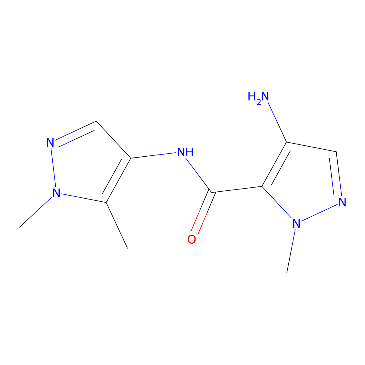 4-amino-N-(1,5-dimethyl-1H-pyrazol-4-yl)-1-methyl-1H-pyrazole-5-carboxamide molecular structure, CAS 1001500-38-4
