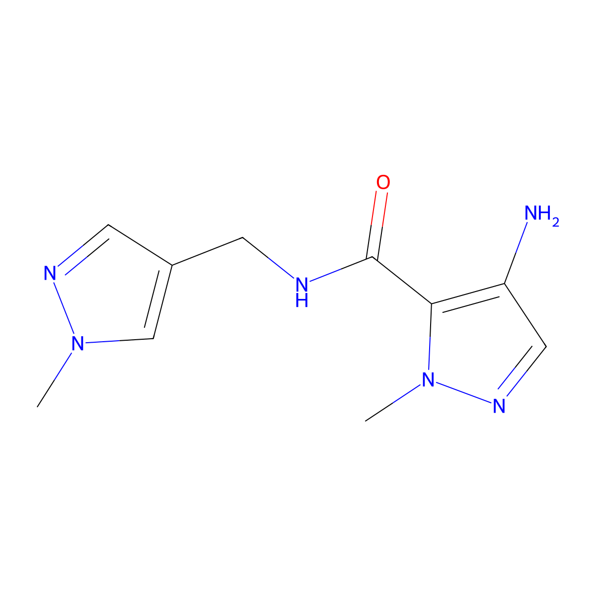 4-amino-1-methyl-N-[(1-methyl-1H-pyrazol-4-yl)methyl]-1H-pyrazole-5-carboxamide molecular structure, CAS 1001500-40-8