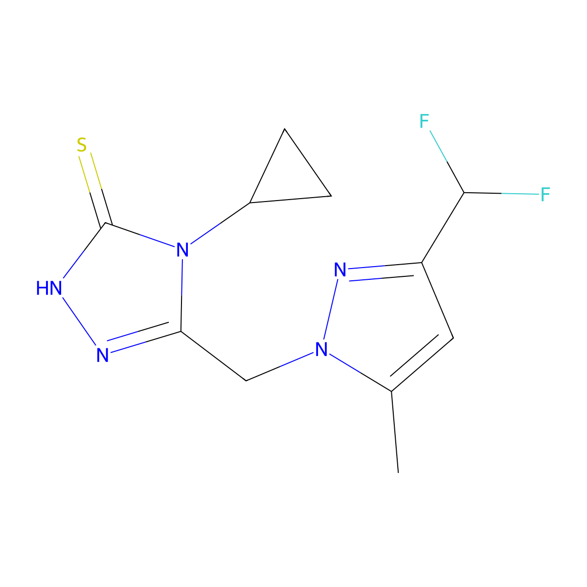 4-Cyclopropyl-5-((3-(difluoromethyl)-5-methyl-1H-pyrazol-1-yl)methyl)-4H-1,2,4-triazole-3-thiol molecular structure, CAS 1001500-60-2
