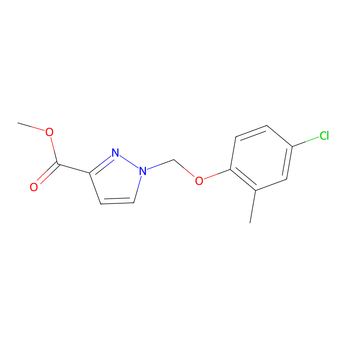 methyl 1-[(4-chloro-2-methylphenoxy)methyl]-1H-pyrazole-3-carboxylate molecular structure, CAS 1001500-62-4