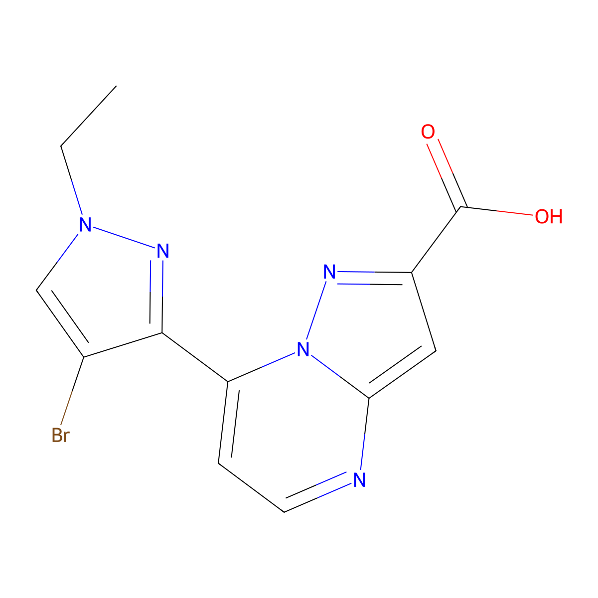 7-(4-bromo-1-ethyl-1H-pyrazol-3-yl)pyrazolo[1,5-a]pyrimidine-2-carboxylic acid molecular structure, CAS 1001500-67-9