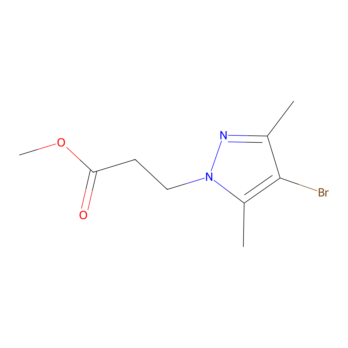Methyl 4-bromo-3,5-dimethyl-1H-pyrazole-1-propanoate molecular structure, CAS 1001500-73-7
