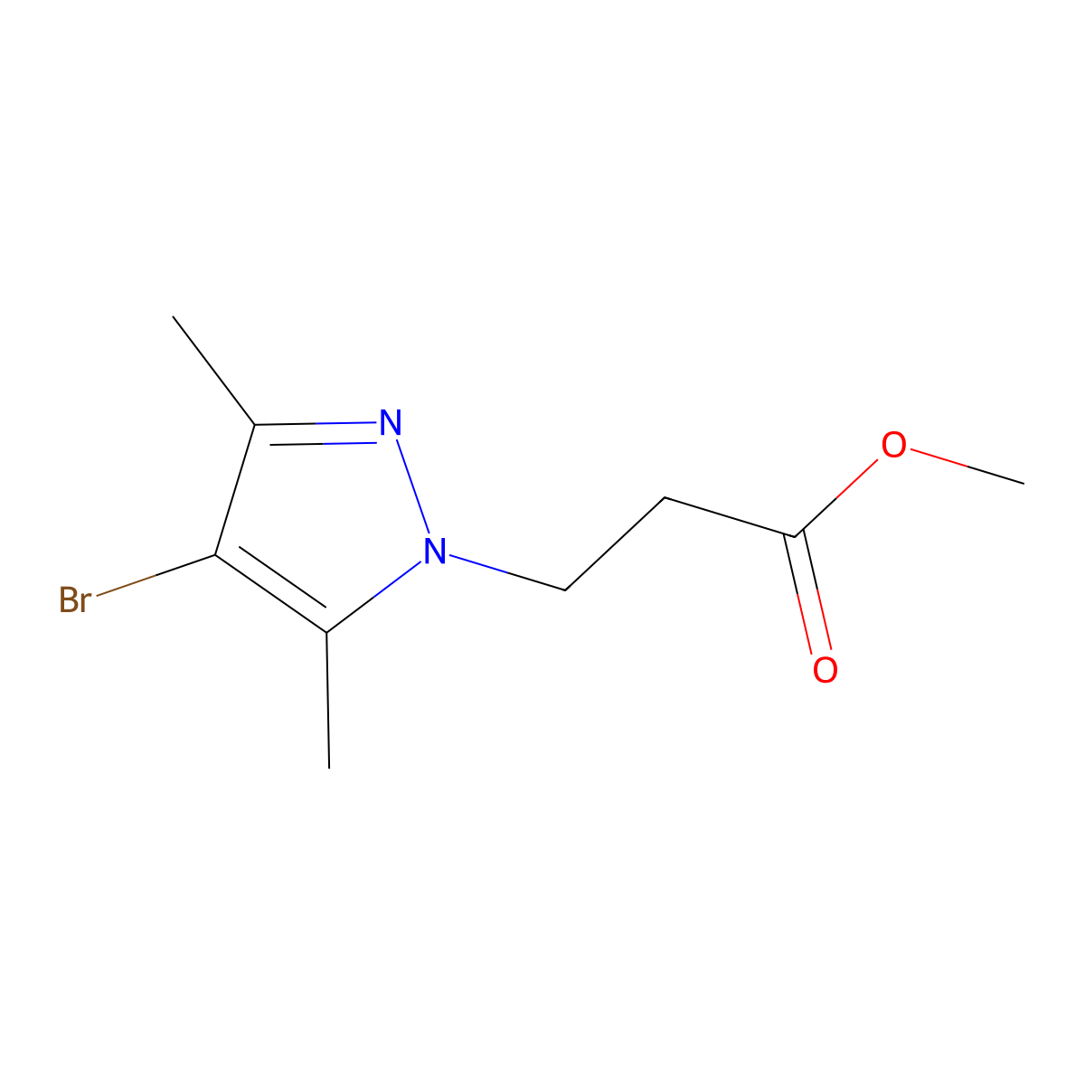 Methyl 4-bromo-3,5-dimethyl-1H-pyrazole-1-propanoate molecular structure, CAS 1001500-73-7