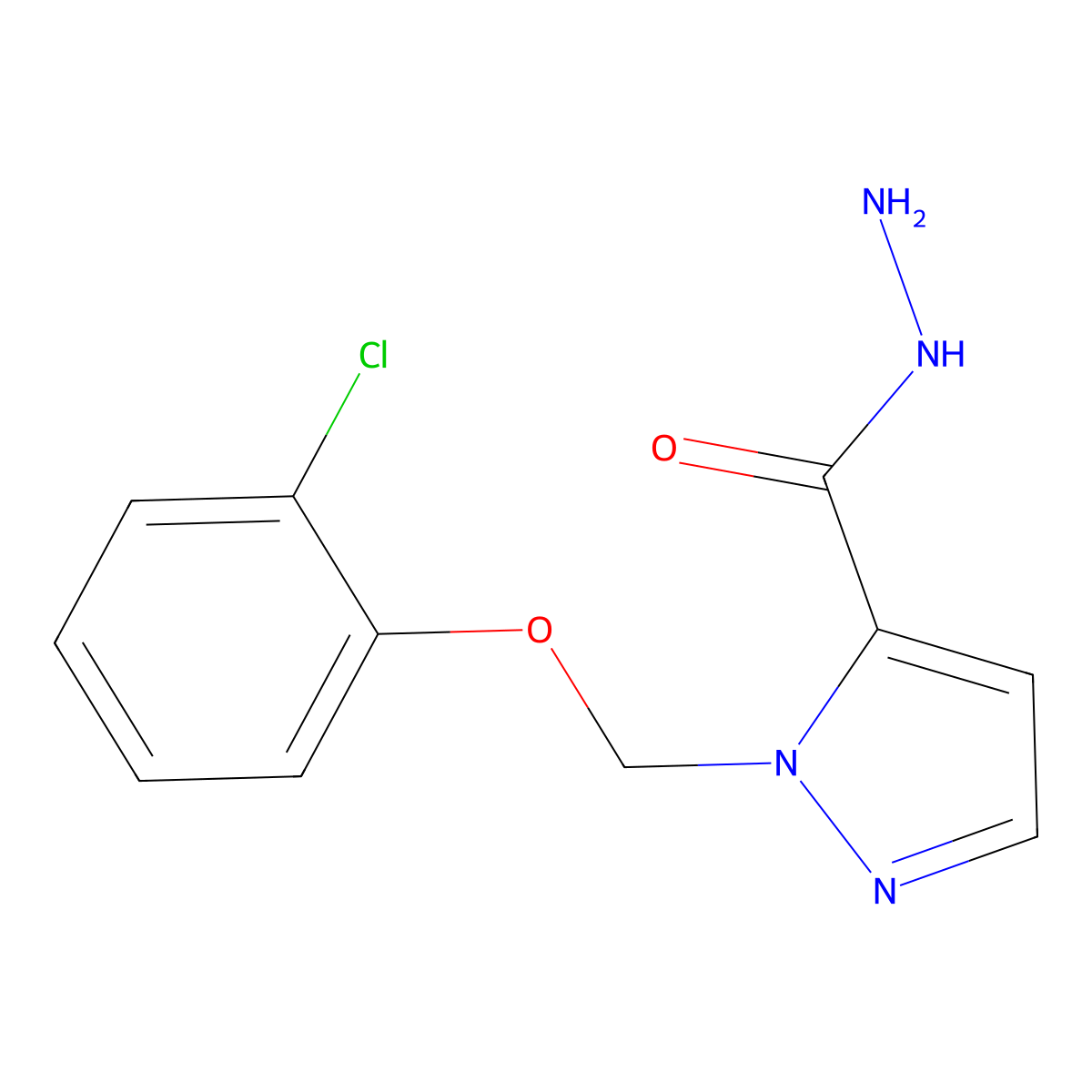1-[(2-chlorophenoxy)methyl]-1H-pyrazole-5-carbohydrazide molecular structure, CAS 1001500-78-2