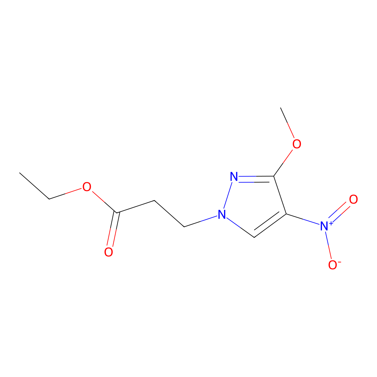 ethyl 3-(3-methoxy-4-nitro-1H-pyrazol-1-yl)propanoate molecular structure, CAS 1001500-79-3