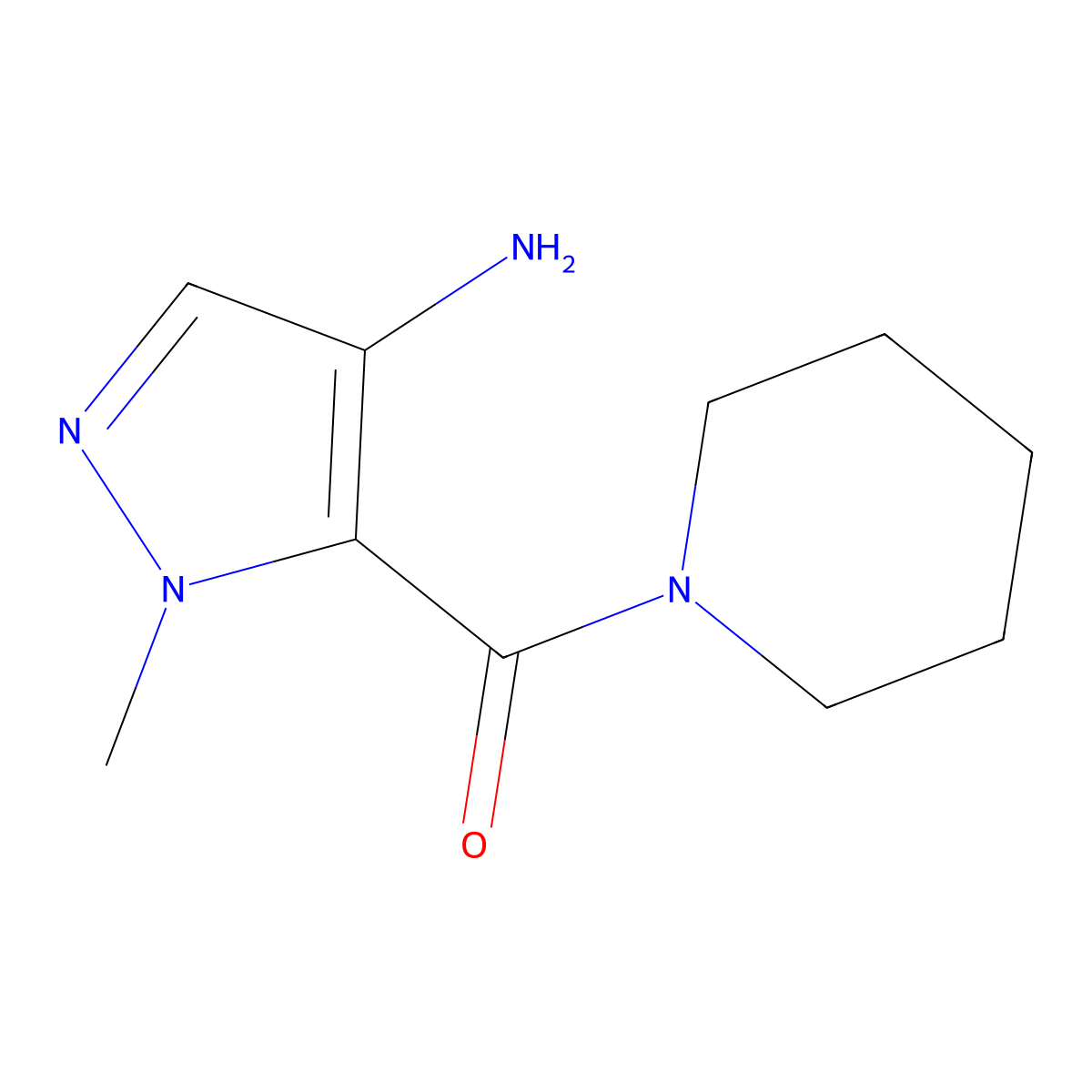 (4-amino-1-methyl-1H-pyrazol-5-yl)(piperidin-1-yl)methanone molecular structure, CAS 1001500-82-8