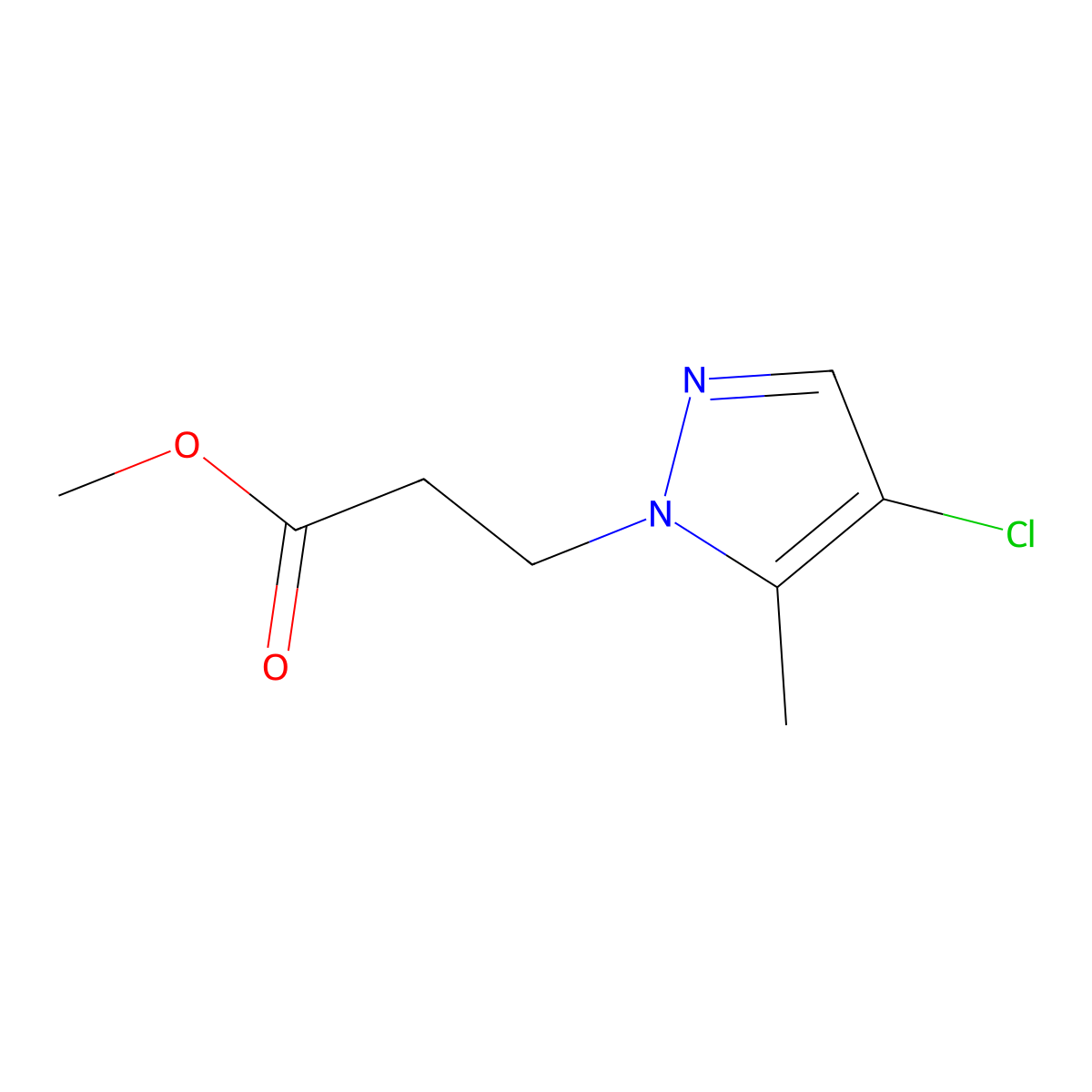 methyl 3-(4-chloro-5-methyl-1H-pyrazol-1-yl)propanoate molecular structure, CAS 1001500-85-1