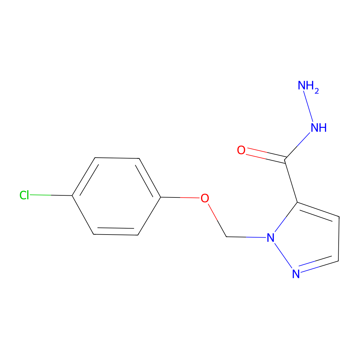 1-((4-Chlorophenoxy)methyl)-1H-pyrazole-5-carbohydrazide molecular structure, CAS 1001500-86-2