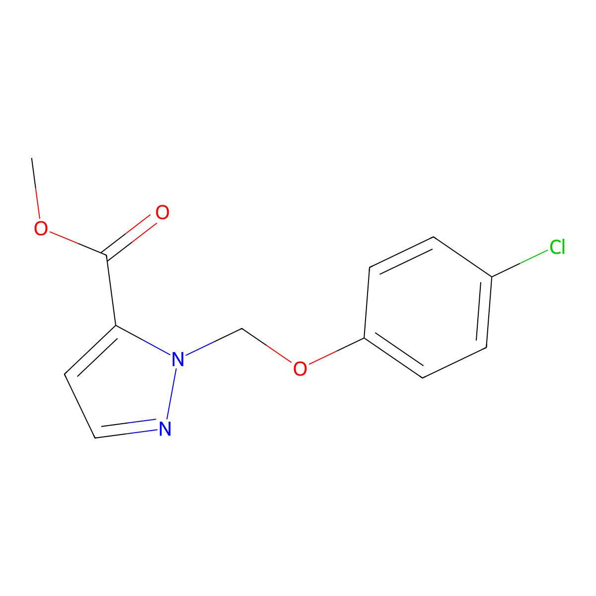 methyl 1-[(4-chlorophenoxy)methyl]-1H-pyrazole-5-carboxylate molecular structure, CAS 1001500-90-8