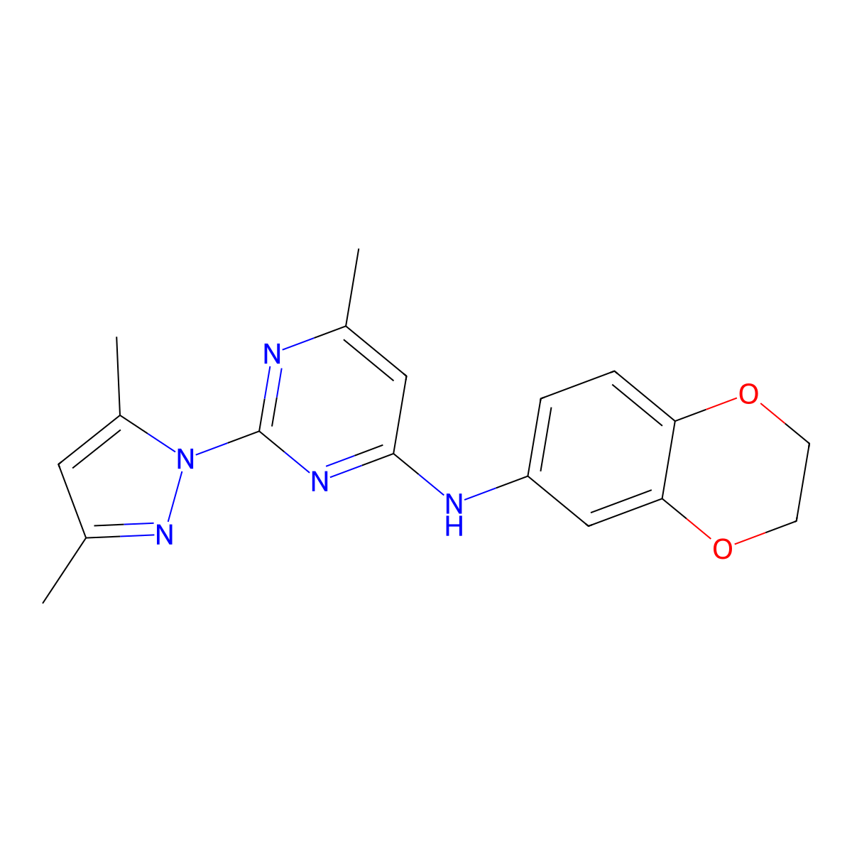 N-(2,3-dihydro-1,4-benzodioxin-6-yl)-2-(3,5-dimethylpyrazol-1-yl)-6-methylpyrimidin-4-amine molecular structure, CAS 1001502-53-9