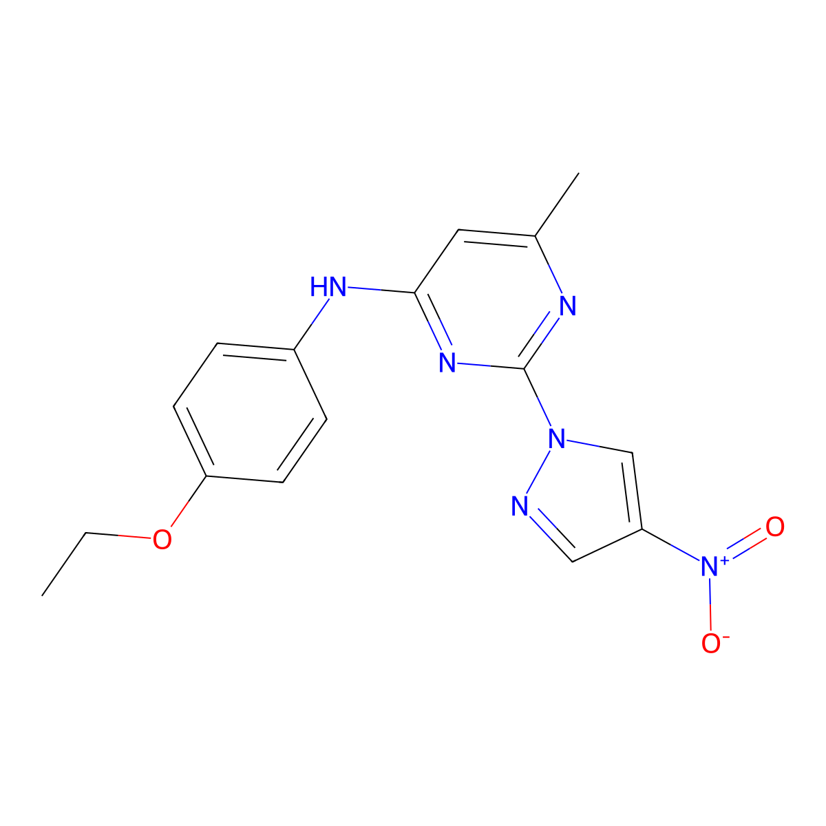 N-(4-ethoxyphenyl)-6-methyl-2-(4-nitro-1H-pyrazol-1-yl)pyrimidin-4-amine molecular structure, CAS 1001502-64-2