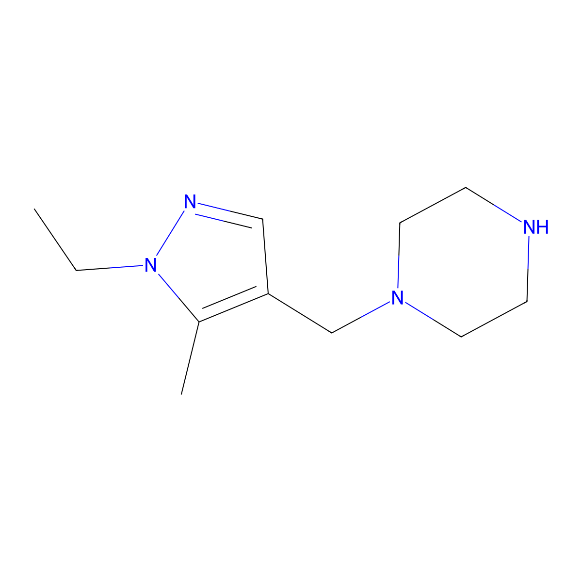 1-[(1-ethyl-5-methyl-1H-pyrazol-4-yl)methyl]piperazine molecular structure, CAS 1001510-03-7