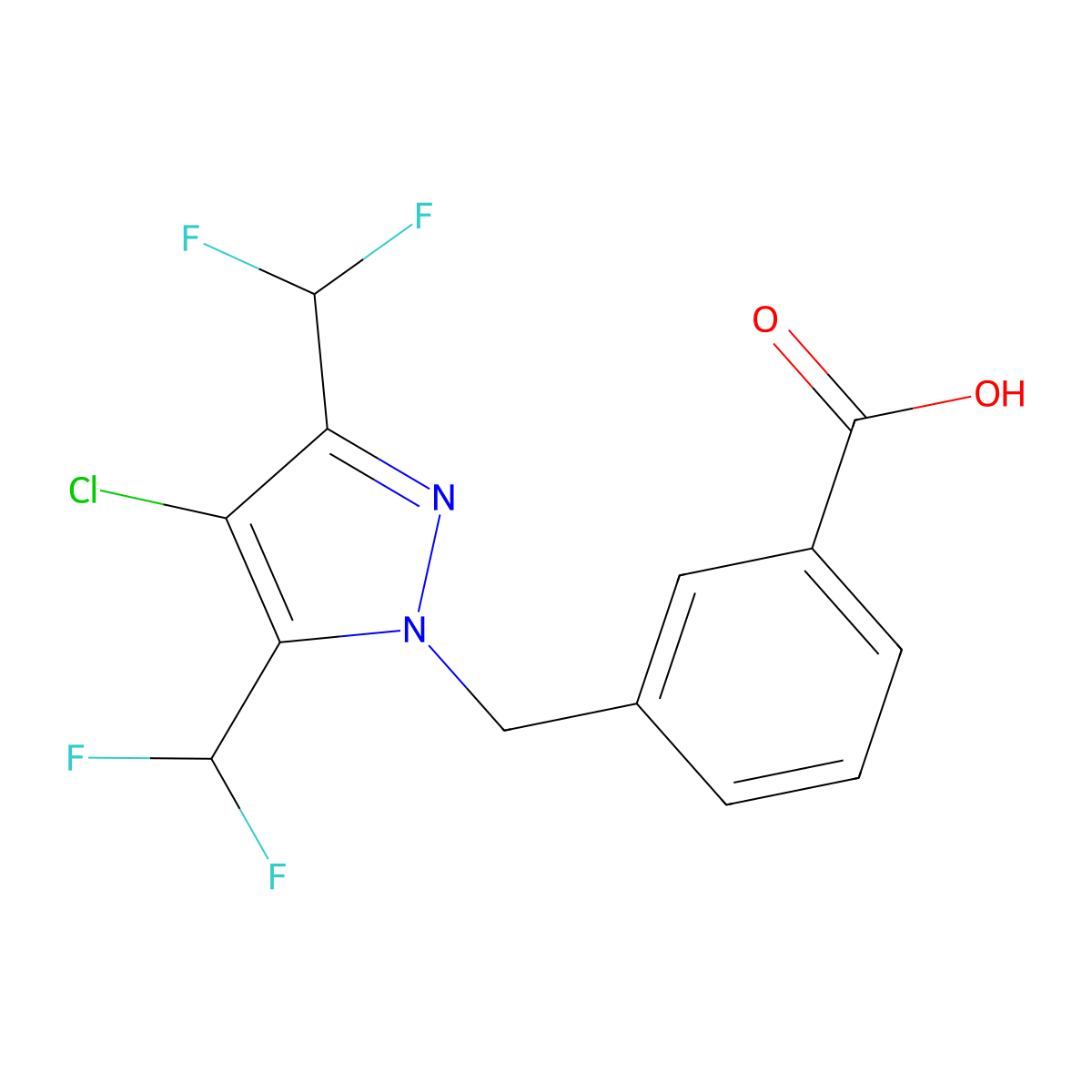 3-{[4-chloro-3,5-bis(difluoromethyl)-1H-pyrazol-1-yl]methyl}benzoic acid molecular structure, CAS 1001510-04-8