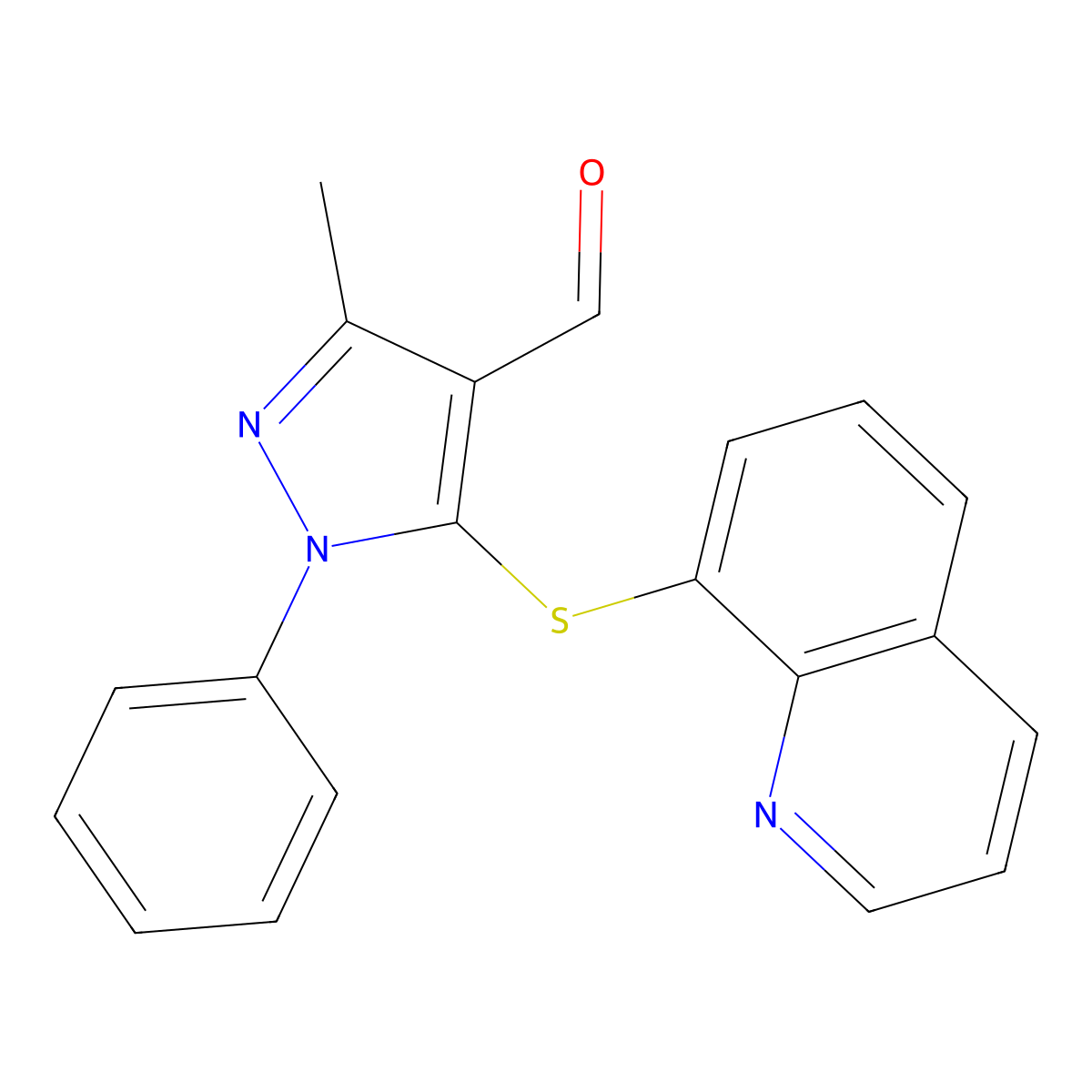3-Methyl-1-phenyl-5-(quinolin-8-ylthio)-1H-pyrazole-4-carbaldehyde molecular structure, CAS 1001510-34-4