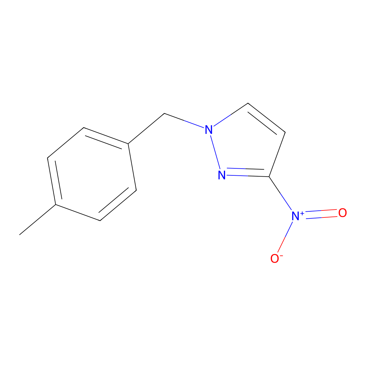 1-(4-methylbenzyl)-3-nitro-1H-pyrazole molecular structure, CAS 1001510-36-6