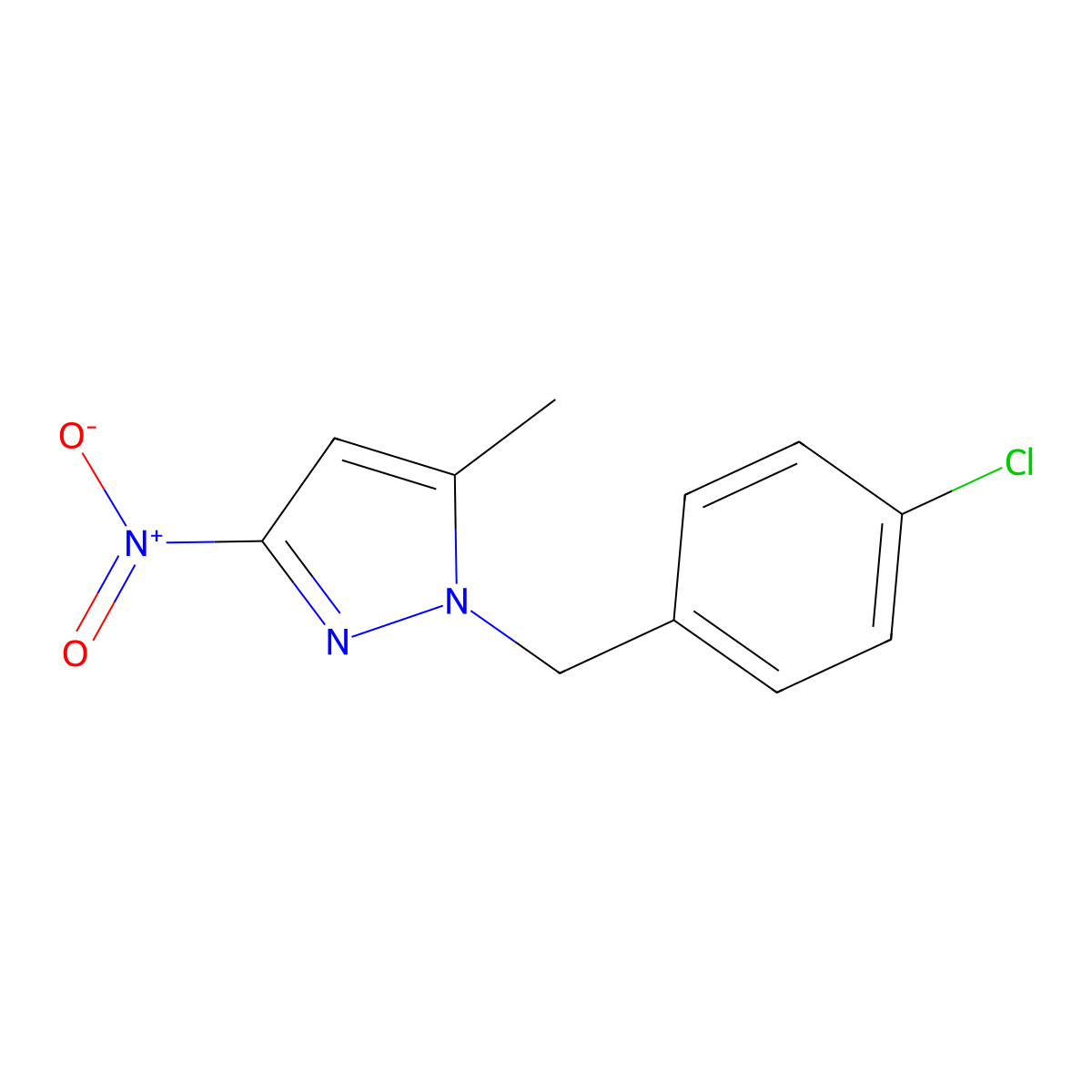 1-(4-chlorobenzyl)-5-methyl-3-nitro-1H-pyrazole molecular structure, CAS 1001510-38-8