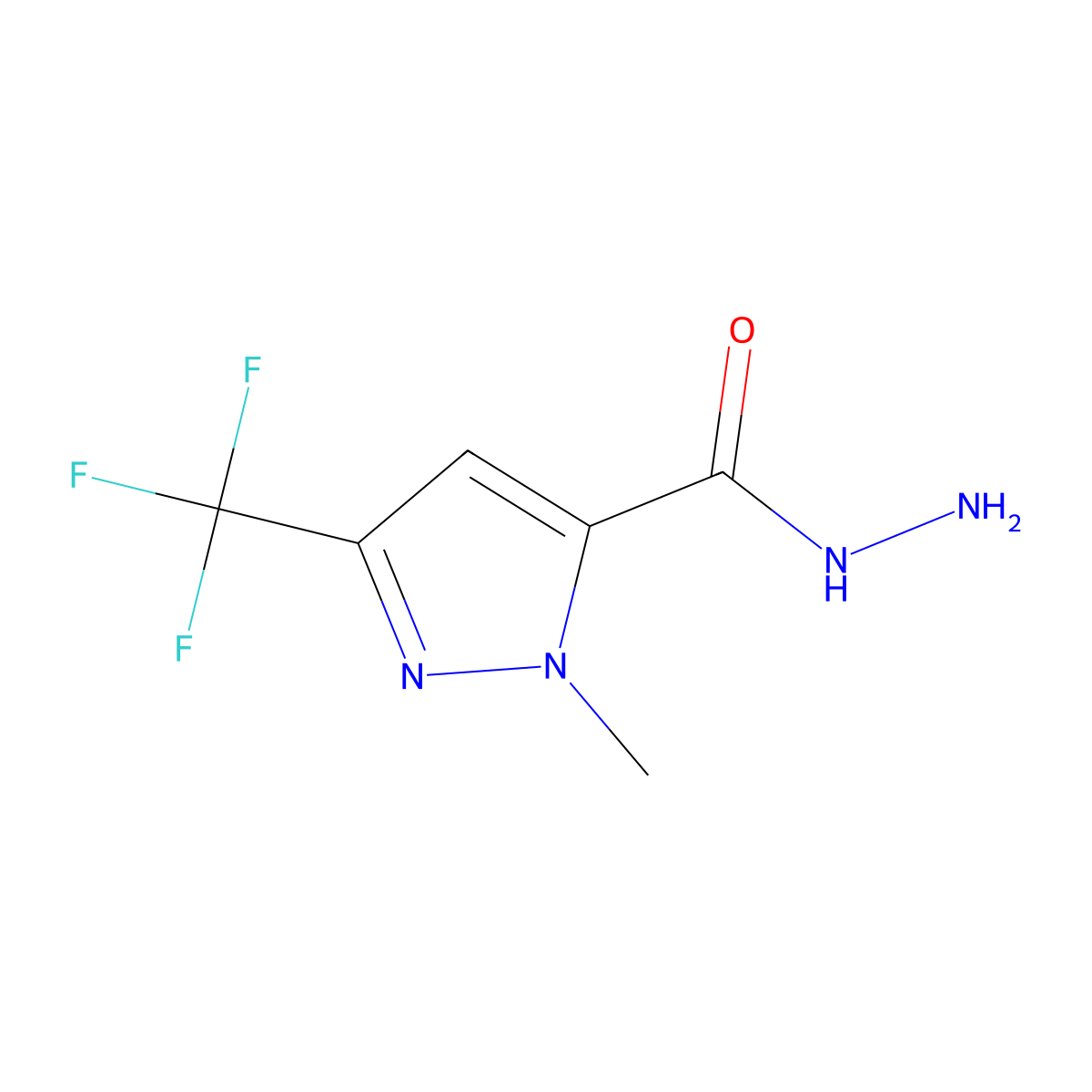 1-methyl-3-(trifluoromethyl)-1H-pyrazole-5-carbohydrazide molecular structure, CAS 1001518-78-0